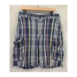 Polo Ralph Lauren Shorts Mens 34 Blue Red Plaid Cargo Cotton Preppy 10" Inseam